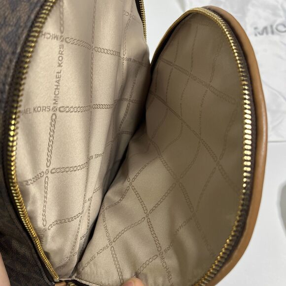 Michael Kors Rhea Medium Pleated Logo Backpack Brown Acorn NWT - Picture 10 of 16